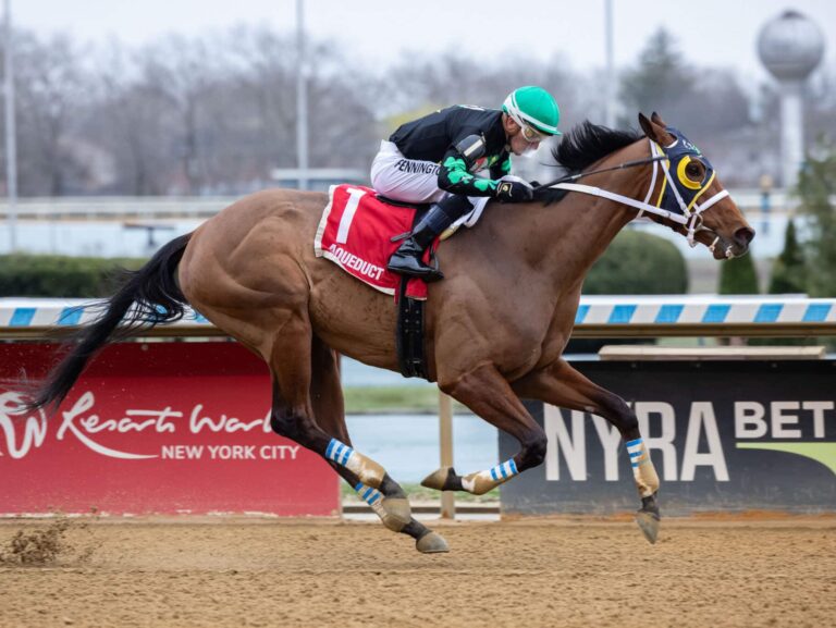 Leading female sprinter Irish Maxima wins the 2025 Distaff-G3 at Aqueduct, her third straight stakes win | NYRA photo
