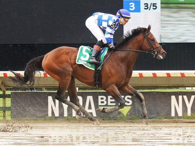 3yo colt Bracket Buster runs away with the 2025 Pegasus Stakes at Monmouth Park | Bill Denver/Equi-Photo