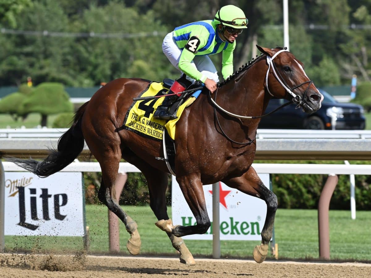 Jackie's Warrior wins the 2022 Vanderbilt-G1 to become the first horse to win a G1 three straight years at Saratoga | NYRA photo