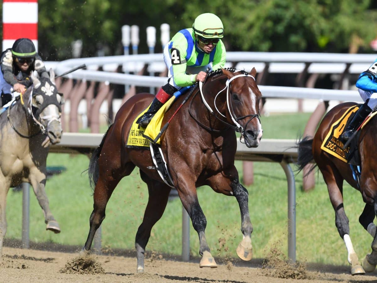 Jackie's Warrior wins the 2022 Vanderbilt-G1 to become the first horse to win a G1 three straight years at Saratoga | NYRA photo