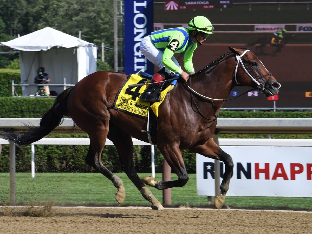 Jackie's Warrior wins the 2022 Vanderbilt-G1 to become the first horse to win a G1 three straight years at Saratoga | NYRA photo