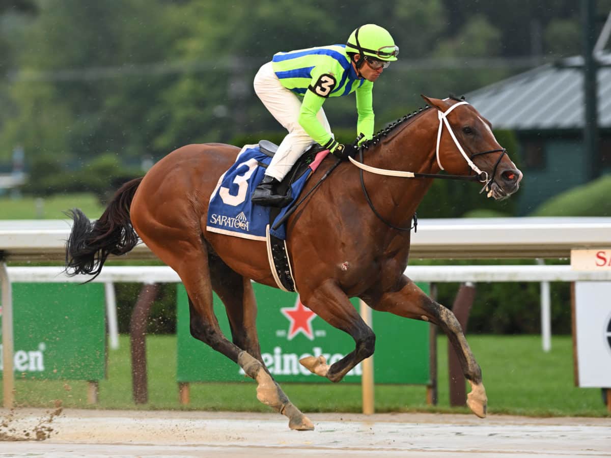 Jackie's Warrior wins the 2021 Amsterdam-G2 at Saratoga | NYRA photo