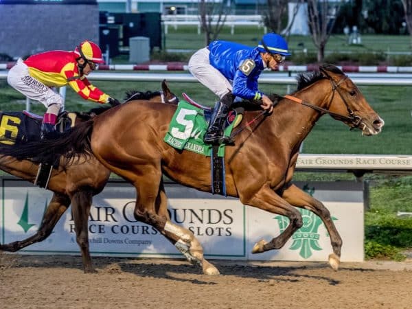 Pretty Mischievous and Tyler Gaffalione win the Rachel Alexandra S. (G2) - Hodges photo