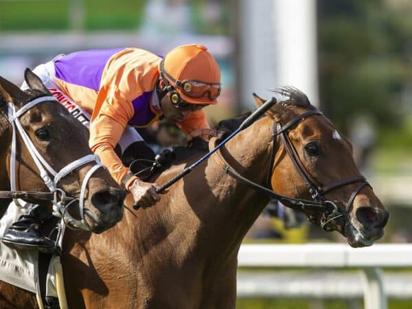 Spendthrift Farm's Teena Ella, right, outgame Tom's Regret to win the Grade III $100,000 Señorita Stakes Saturday, May 6, 2023 at Santa Anita Park, Arcadia, CA. Benoit Photo