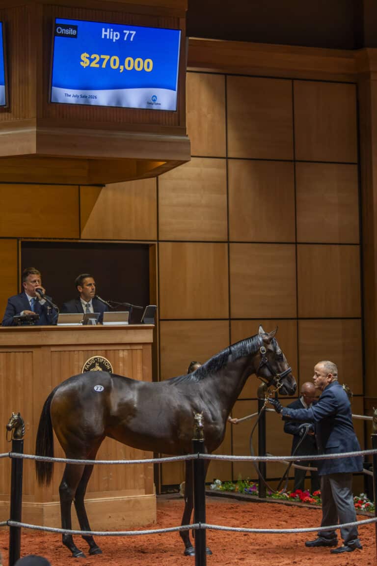 Hip 77, a filly by Arabian Lion out of Declarative sells for $270,000 at F-T July | Kendall Wucker 
