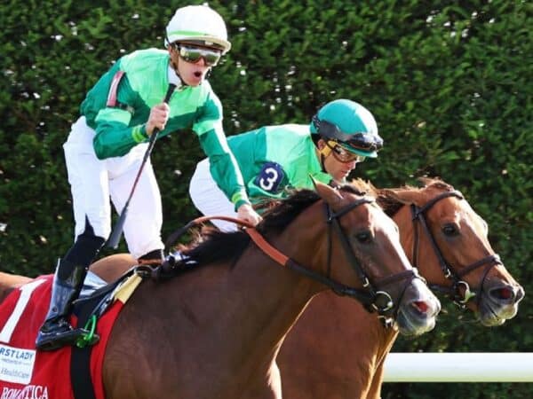 Gina Romantica and Tyler Gaffalione win the 2023 First Lady S. (G1) at Keeneland - Mary Ellet/Coady photo