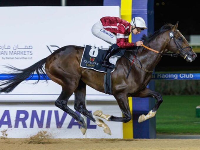 3yo colt Golden Vekoma captures the 2025 UAE 2000 Guineas Trial S. at Meydan | DRC photo