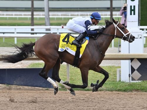 3yo filly Five G wins the 2025 Gulfstream Park Oaks (G2) | Coglianese photo