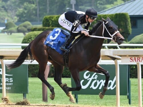 Sassy C W, Yaupon's first stakes winner, cruises to victory in the historic Astoria S. at Saratoga - NYRA photo