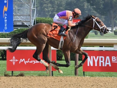 Into Mischief's Tommy Jo floats to victory in her July 25th debut at Saratoga - Susie Raisher