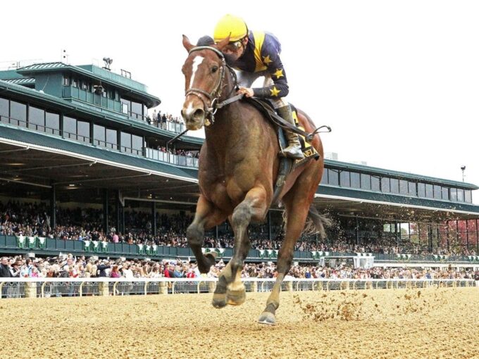 Into Mischief's Gallivant wins the $250,000 Bowman Mill S. by six lengths - John Gallagher/Coady Media