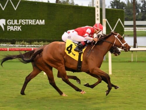 Destino d'Oro surges past And One More Time to win the Tropical Park Oaks at Gulfstream - Lauren King