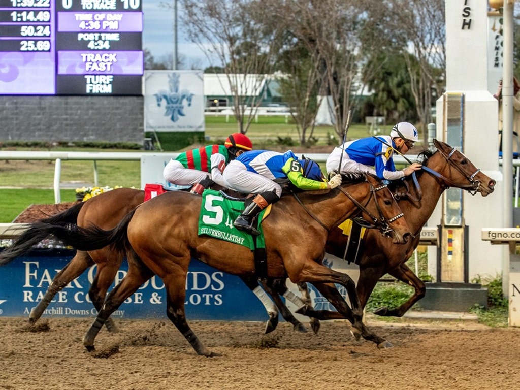 Taken by the Wind holds off all challengers to win the Silverbulletday S. - Hodges photography