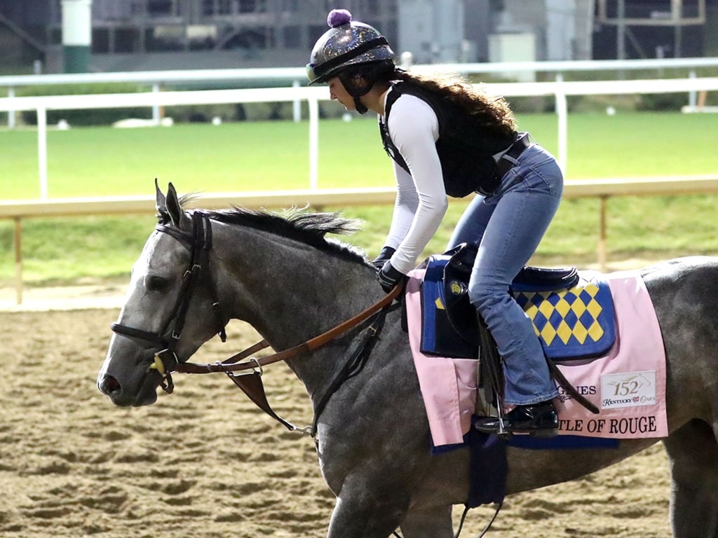 Bottle of Rouge returns from her Apr. 24 gallop at Churchill Downs - REnee Torbit