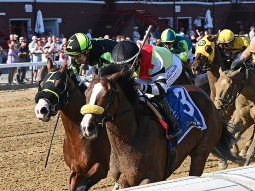 Alan Turing (at right) holds off Dr. Kraft in Saratoga's Commentator S. - NYRA photo