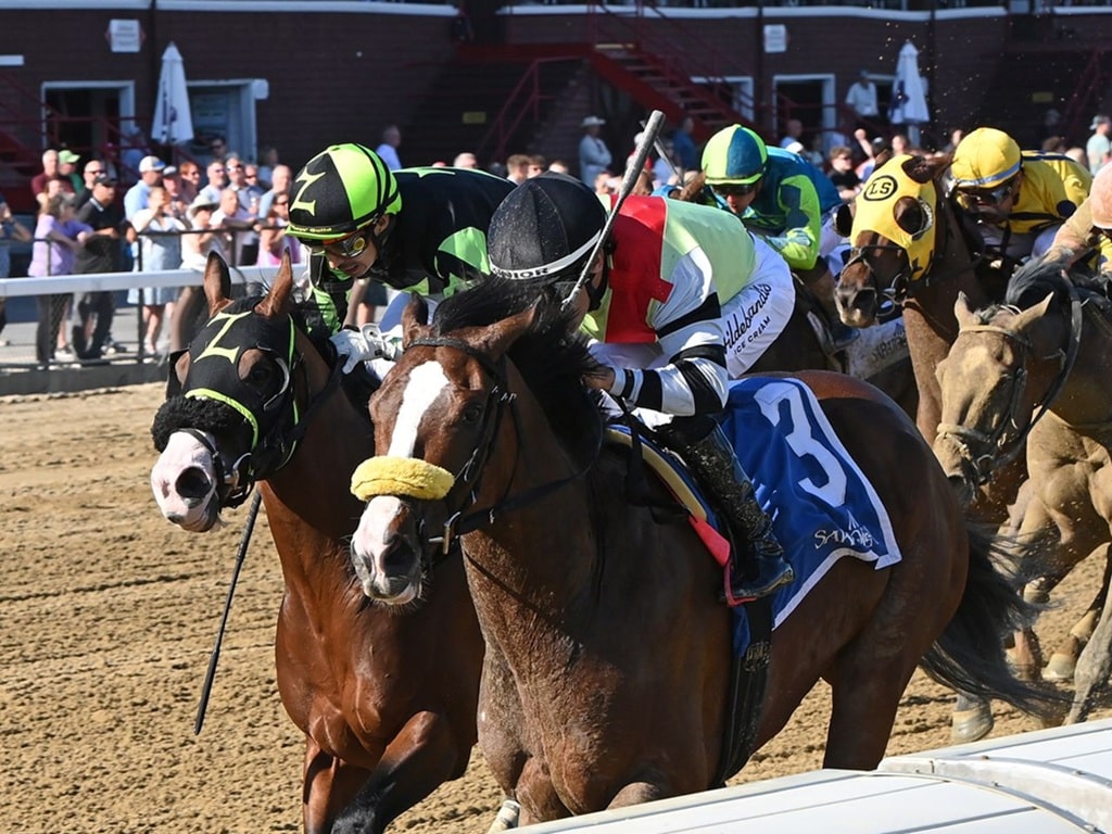 Alan Turing (at right) holds off Dr. Kraft in Saratoga's Commentator S. - NYRA photo