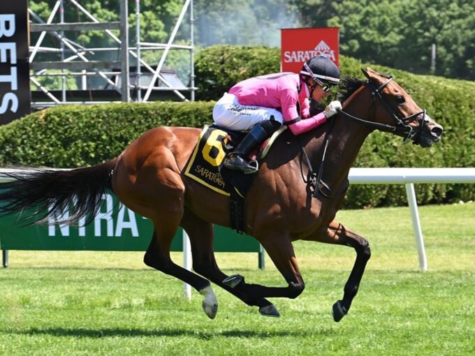 Mi Bago coasting to victory in the 2026 Kingston S. at Saratoga - NYRA