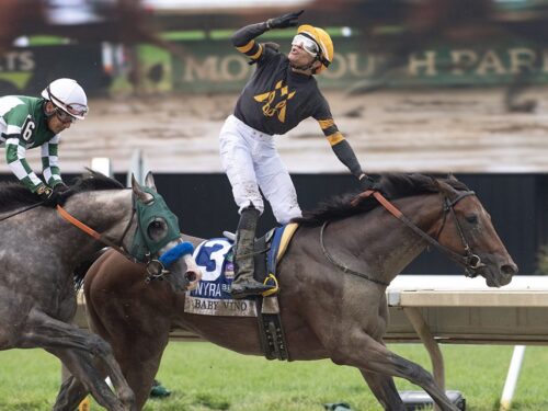 Jose Vargas, Jr. celebrates Baby Vino's Haskell S. (G1) victory - Sara Andrew
