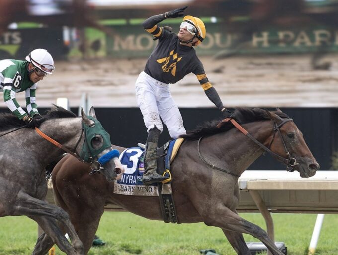 Jose Vargas, Jr. celebrates Baby Vino's Haskell S. (G1) victory - Sara Andrew