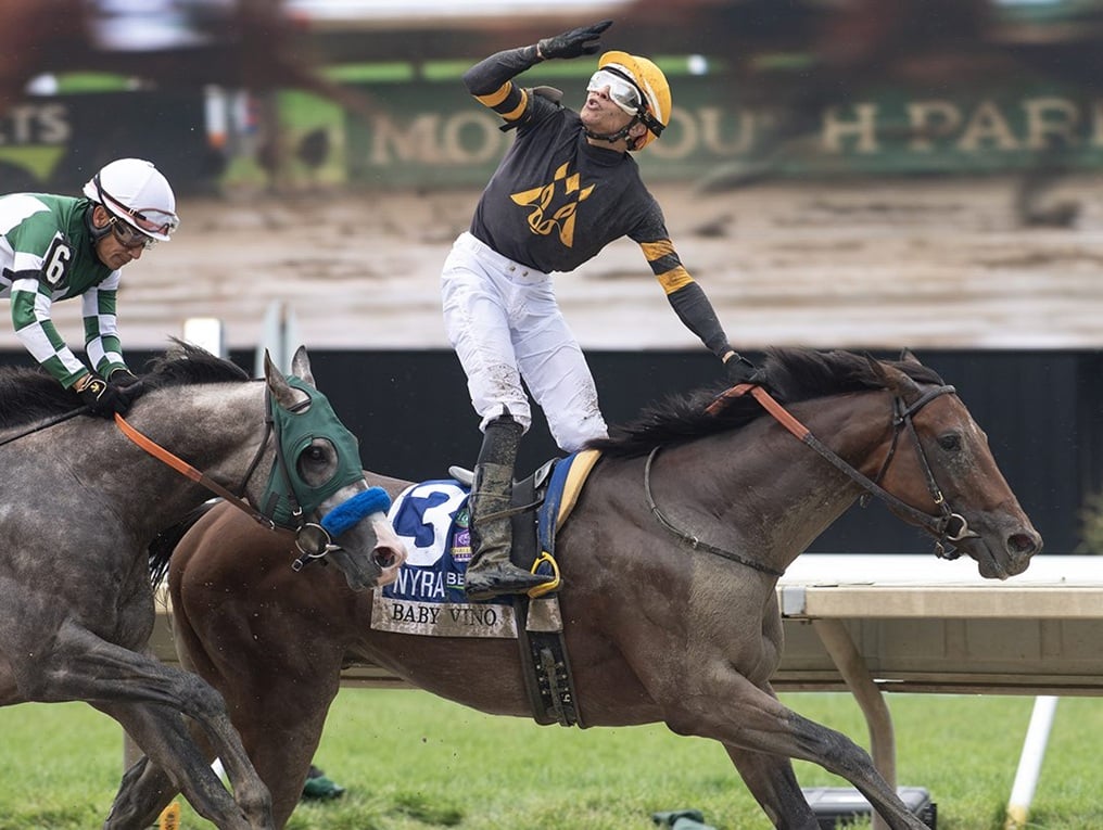 Jose Vargas, Jr. celebrates Baby Vino's Haskell S. (G1) victory - Sarah Andrew
