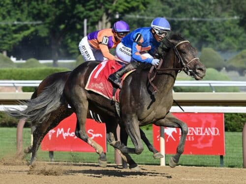 Sippin Pretty and a mostly obscured Goodall complete a Yaupon exact in the 2026 Victory Ride S. (G3) - NYRA photo