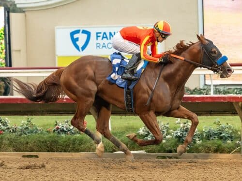 Desert Gate and jockey Juan Hernandez win the $125,000 Shared Belief Stakes Sunday, September 6, 2026 at Del Mar Thoroughbred Club, Del Mar, Ca. Benoit Photo