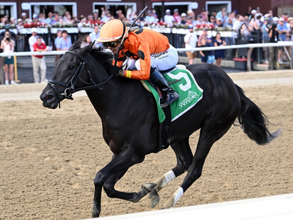 Yaupon's Velora scores her first stakes win in the Seeking the Ante S. Sept. 4 at Saratoga - Chelsea Durand/NYRA